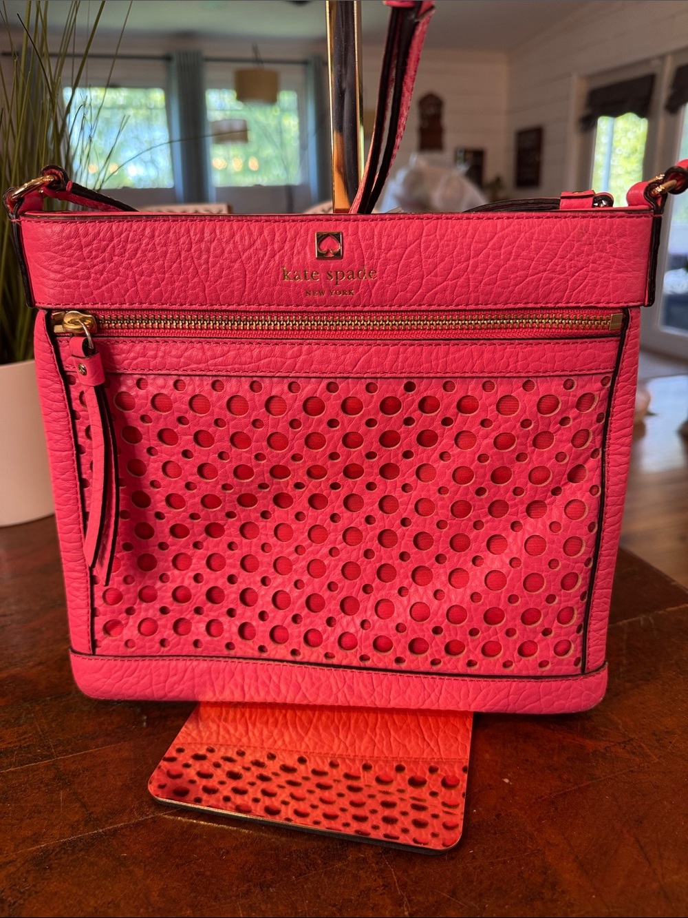 kate spade Hot Pink Perforated Leather Crossbody Bag